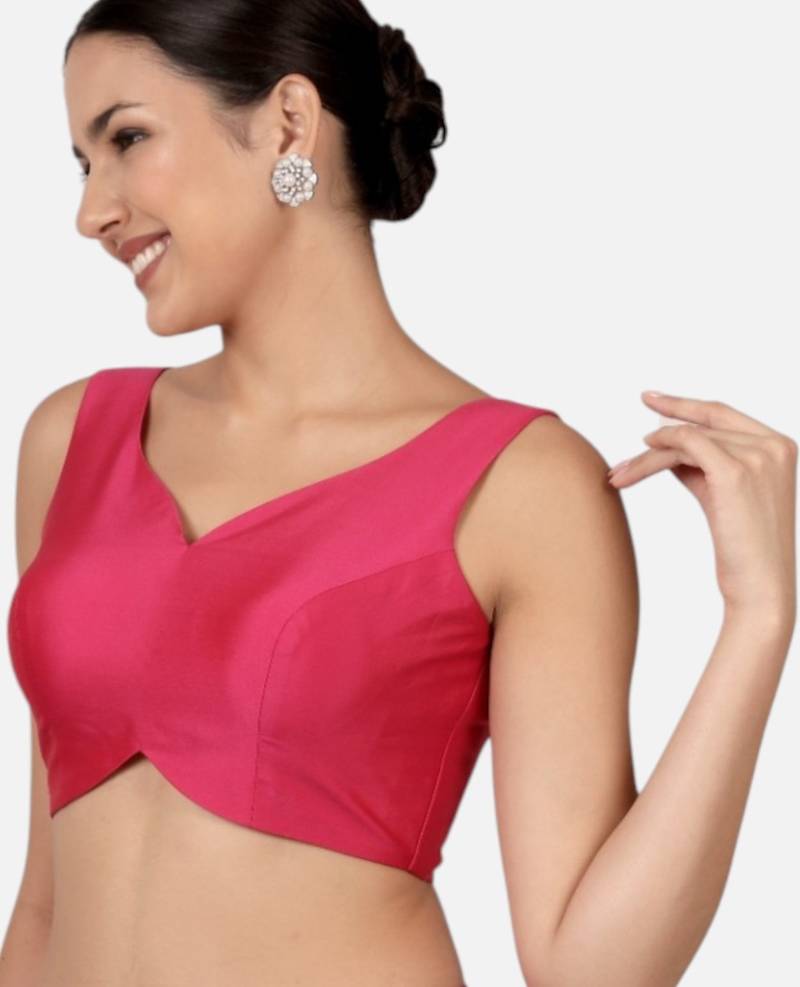 Rani pink banglori silk sleeveless readymade saree blouse