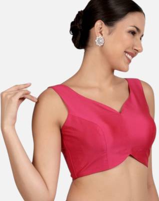 Rani pink banglori silk sleeveless readymade saree blouse 4
