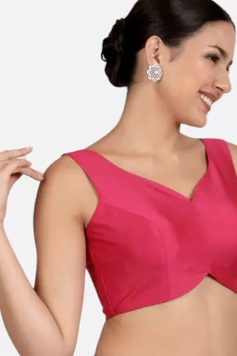 Rani pink banglori silk sleeveless readymade saree blouse