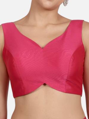 Rani pink banglori silk sleeveless readymade saree blouse 5