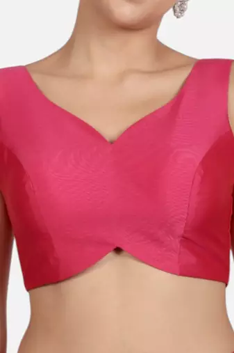 Rani pink banglori silk sleeveless readymade saree blouse