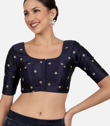 Navy blue kora silk golden zari work half sleeve readymade saree blouse
