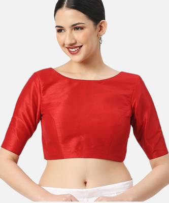 Silk high neck half sleeves red saree blouse readymade 1