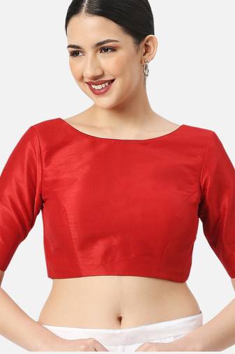 Silk high neck half sleeves red saree blouse readymade