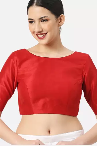 Silk high neck half sleeves red saree blouse readymade