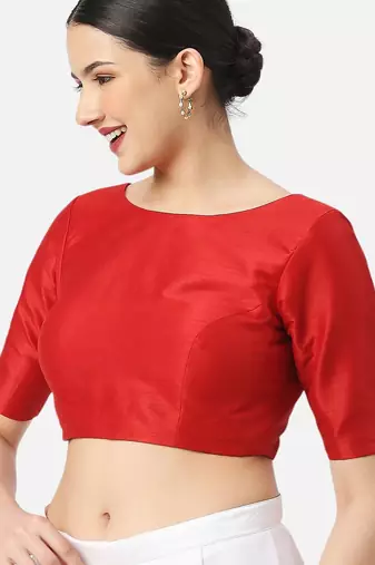 Silk high neck half sleeves red saree blouse readymade