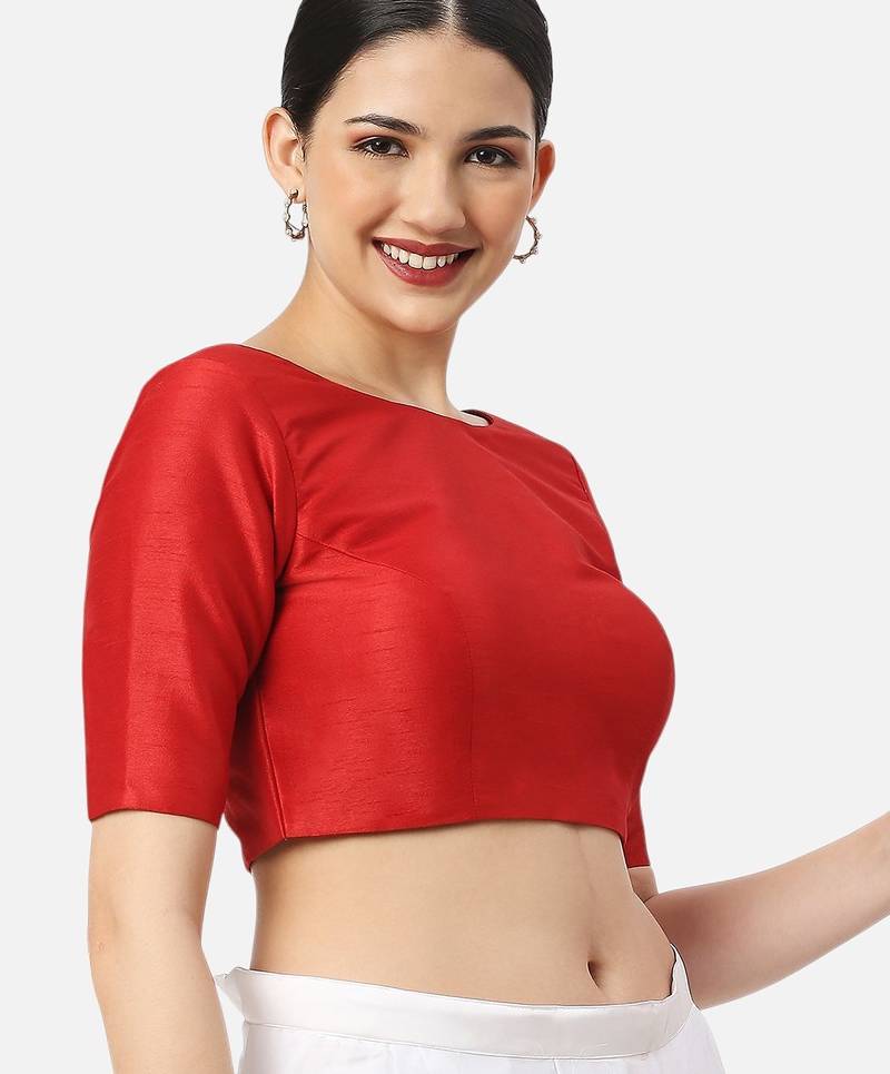 Silk high neck half sleeves red saree blouse readymade