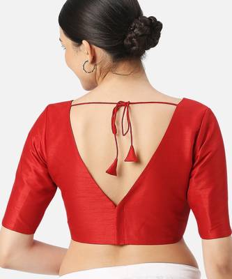Silk high neck half sleeves red saree blouse readymade 4