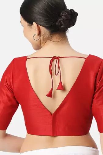 Silk high neck half sleeves red saree blouse readymade