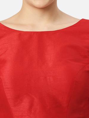 Silk high neck half sleeves red saree blouse readymade 5