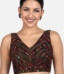 Black cotton sequin & thread work v-neck sleeveless saree blouse