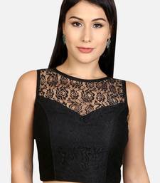 Designer high neck black dupion silk full net padded sleeveless readymade saree blouse