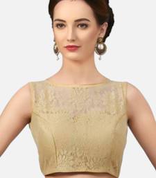 Designer high neck gold dupion silk full net padded sleeveless readymade saree blouse