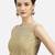 Designer high neck gold dupion silk full net padded sleeveless readymade saree blouse