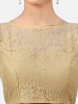 Designer high neck gold dupion silk full net padded sleeveless readymade saree blouse 5