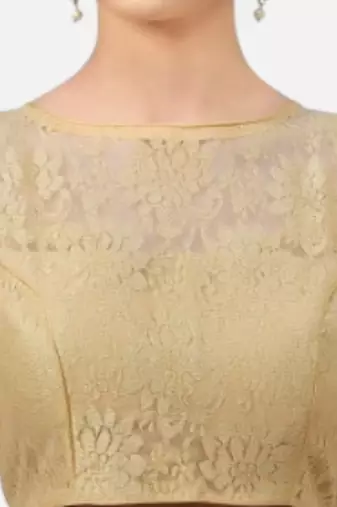 Designer high neck gold dupion silk full net padded sleeveless readymade saree blouse