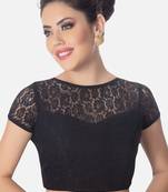 Black high neck short sleevess princesss cut padded readymade saree blouse