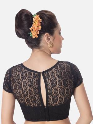 Black high neck short sleevess princesss cut padded readymade saree blouse 2