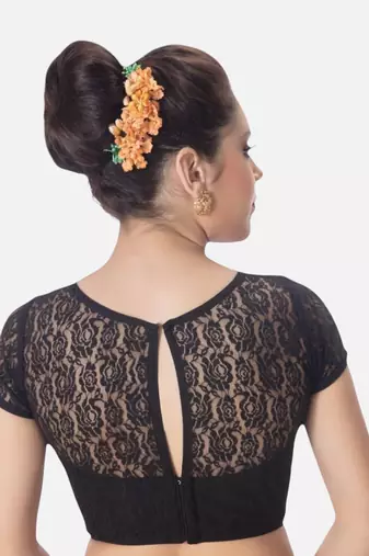 Black high neck short sleevess princesss cut padded readymade saree blouse