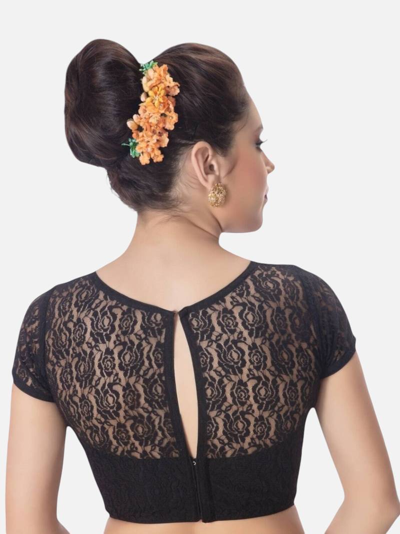 Black high neck short sleevess princesss cut padded readymade saree blouse