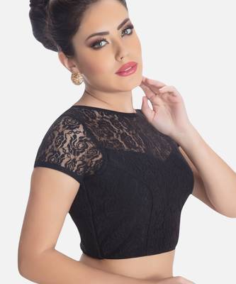 Black high neck short sleevess princesss cut padded readymade saree blouse 4