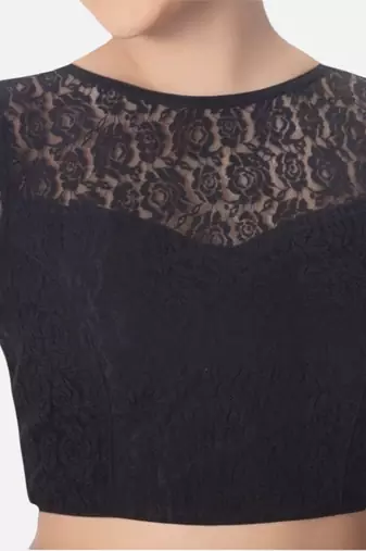 Black high neck short sleevess princesss cut padded readymade saree blouse