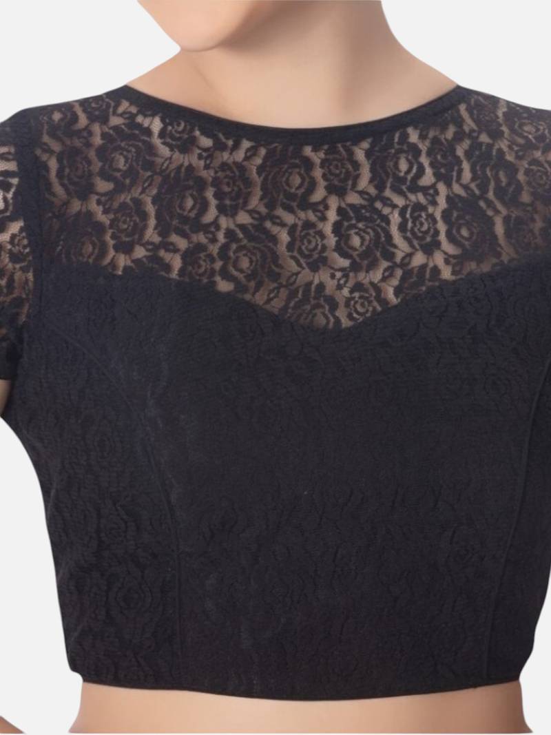 Black high neck short sleevess princesss cut padded readymade saree blouse