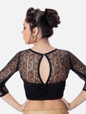Net butter crepe black designer princess cut padded 3/4th sleeves readymade saree blouse 2