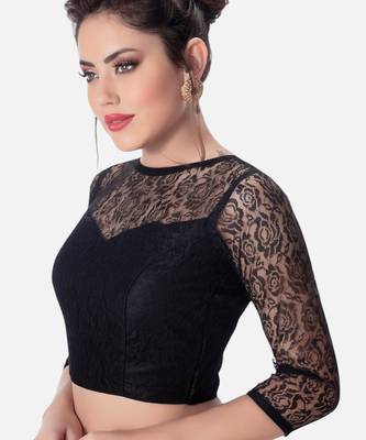 Net butter crepe black designer princess cut padded 3/4th sleeves readymade saree blouse 4