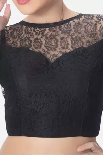 Net butter crepe black designer princess cut padded 3/4th sleeves readymade saree blouse