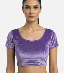 Velvet light purple short sleeves princess cut stretchable readymade saree blouse