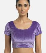 Velvet light purple short sleeves princess cut stretchable readymade saree blouse