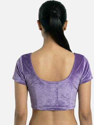 Velvet light purple short sleeves princess cut stretchable readymade saree blouse 2