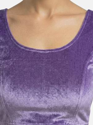 Velvet light purple short sleeves princess cut stretchable readymade saree blouse 5
