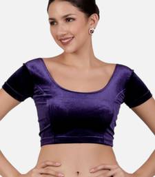Velvet purple short sleeves princess cut stretchable readymade saree blouse