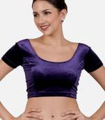 Velvet purple short sleeves princess cut stretchable readymade saree blouse