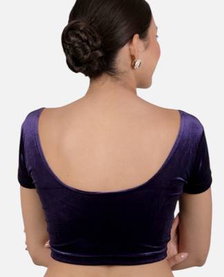 Velvet purple short sleeves princess cut stretchable readymade saree blouse 2