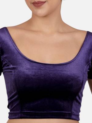 Velvet purple short sleeves princess cut stretchable readymade saree blouse 5