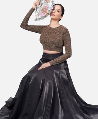 Copper tissue high neck full sleeves readymade blouse 1