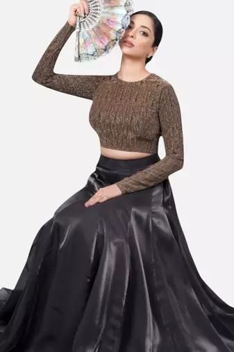 Copper tissue high neck full sleeves readymade blouse
