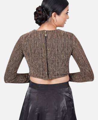 Copper tissue high neck full sleeves readymade blouse 2