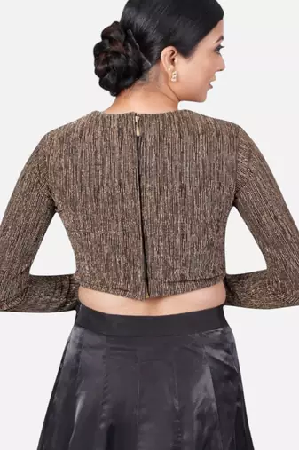 Copper tissue high neck full sleeves readymade blouse