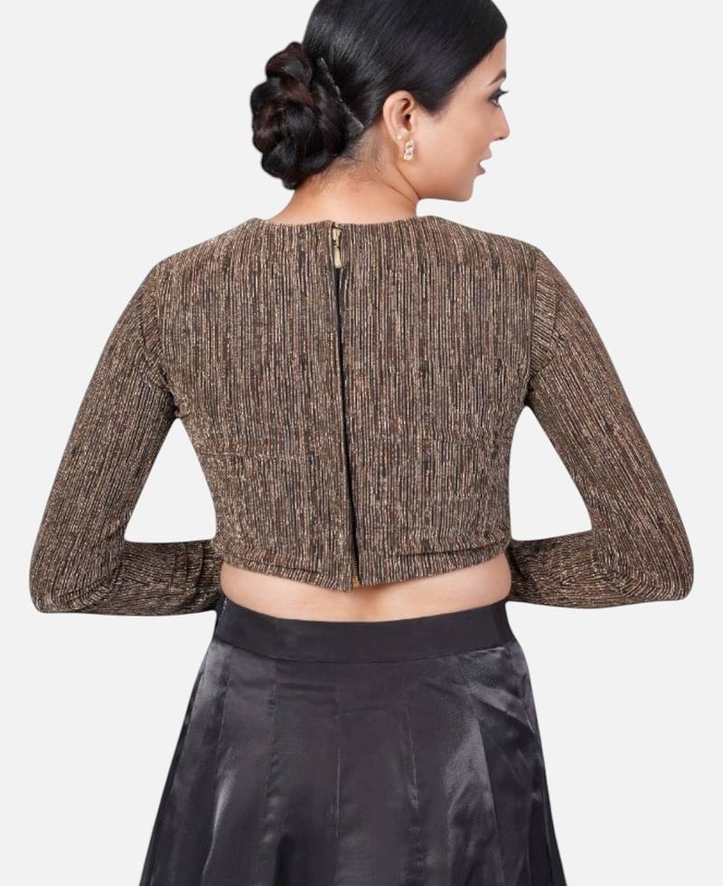 Copper tissue high neck full sleeves readymade blouse