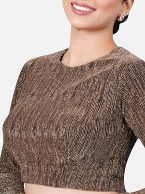 Copper tissue high neck full sleeves readymade blouse 3