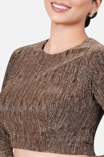 Copper tissue high neck full sleeves readymade blouse