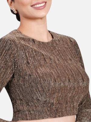 Copper tissue high neck full sleeves readymade blouse 4
