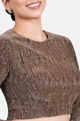 Copper tissue high neck full sleeves readymade blouse