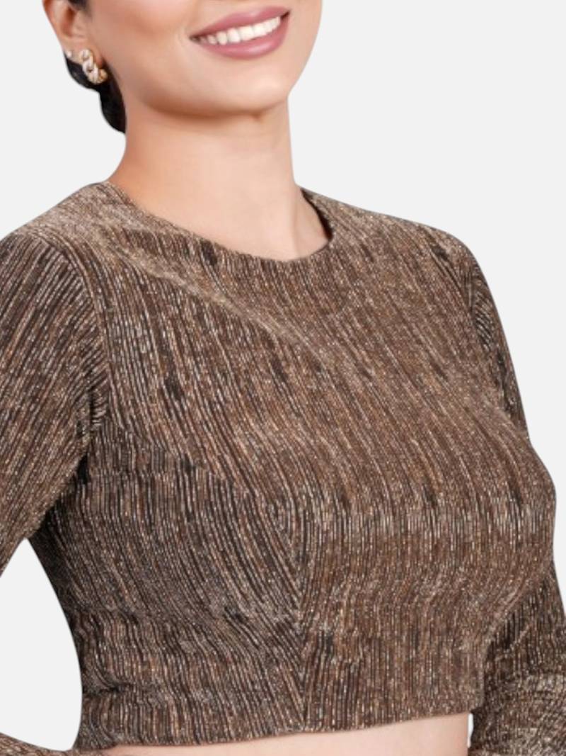 Copper tissue high neck full sleeves readymade blouse