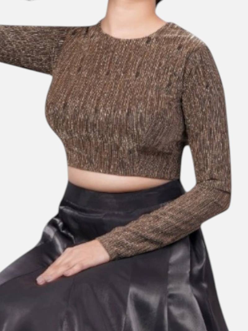 Copper tissue high neck full sleeves readymade blouse