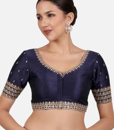 Navy blue dupion silk saree blouse
